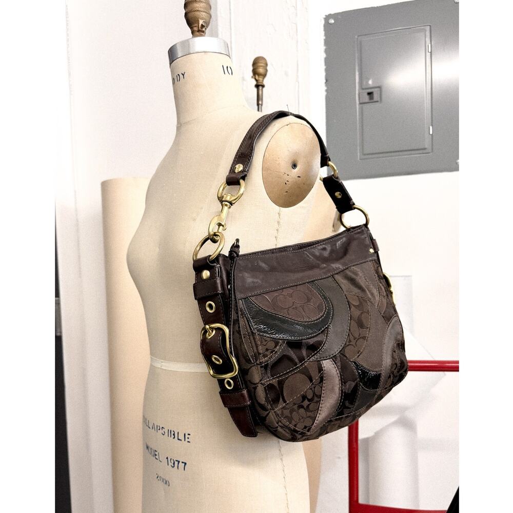 Coach Zoe Mosaic Patchwork Brown Leather Suede Hobo Shoulder Bag 13515 Y2K